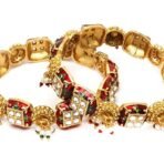 Karatcart Set of 2 Gold Plated Red Meena and Pearl Studded Bangles for Women - Fast Shipping to USA & Canada - Image 6