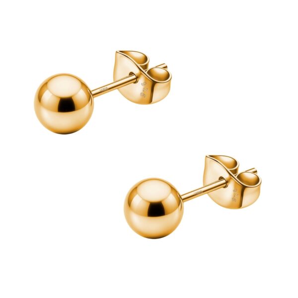 HIGHSPARK 925 Silver Ball Earrings in 18K Gold Plating 5mm - Fast Shipping to USA & Canada