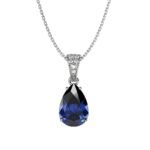 CLARA 925 Sterling Silver Royal Blue Tear Drop Pendant Earring Chain Jewellery Set | Rhodium Plated, Swiss Zirconia | Gift for Women & Girls - Fast Shipping to USA & Canada