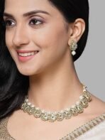 Karatcart Gold Plated Peacock Design Kundan and Pearl Choker Necklace Set for Women - Fast Shipping to USA & Canada - Image 3