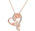 Nilu's Collection Stylish CZ Chain Pendent Set for Women, Heart Shaped Pendant with Rose Design - Fast Shipping to USA & Canada