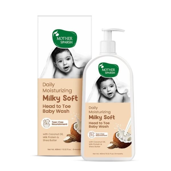 Mother Sparsh Milky Soft Head to Toe Baby Wash & Baby Shampoo-400ml with Milk Protein & Shea Butter |Ph balanced & Paraben free 2 in 1 Natural Baby Body Wash - Fast Shipping to USA & Canada