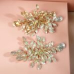 Rubans Handcrafted Golden & Silver Crystal Leaf Design Side Clip Hair Accessory Set of 2 for Women ? Perfect for Brides & Special Occasions - Fast Shipping to USA & Canada - Image 6