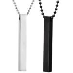Fashion Frill Men's Jewellery 3D Cuboid Vertical Bar/Stick Stainless Steel Black Silver Locket Pendant Necklace Chain For Boys and Men Unisex Birthday Gift Anniversary Love Gift Silver Chain Necklace - Fast Shipping to USA & Canada