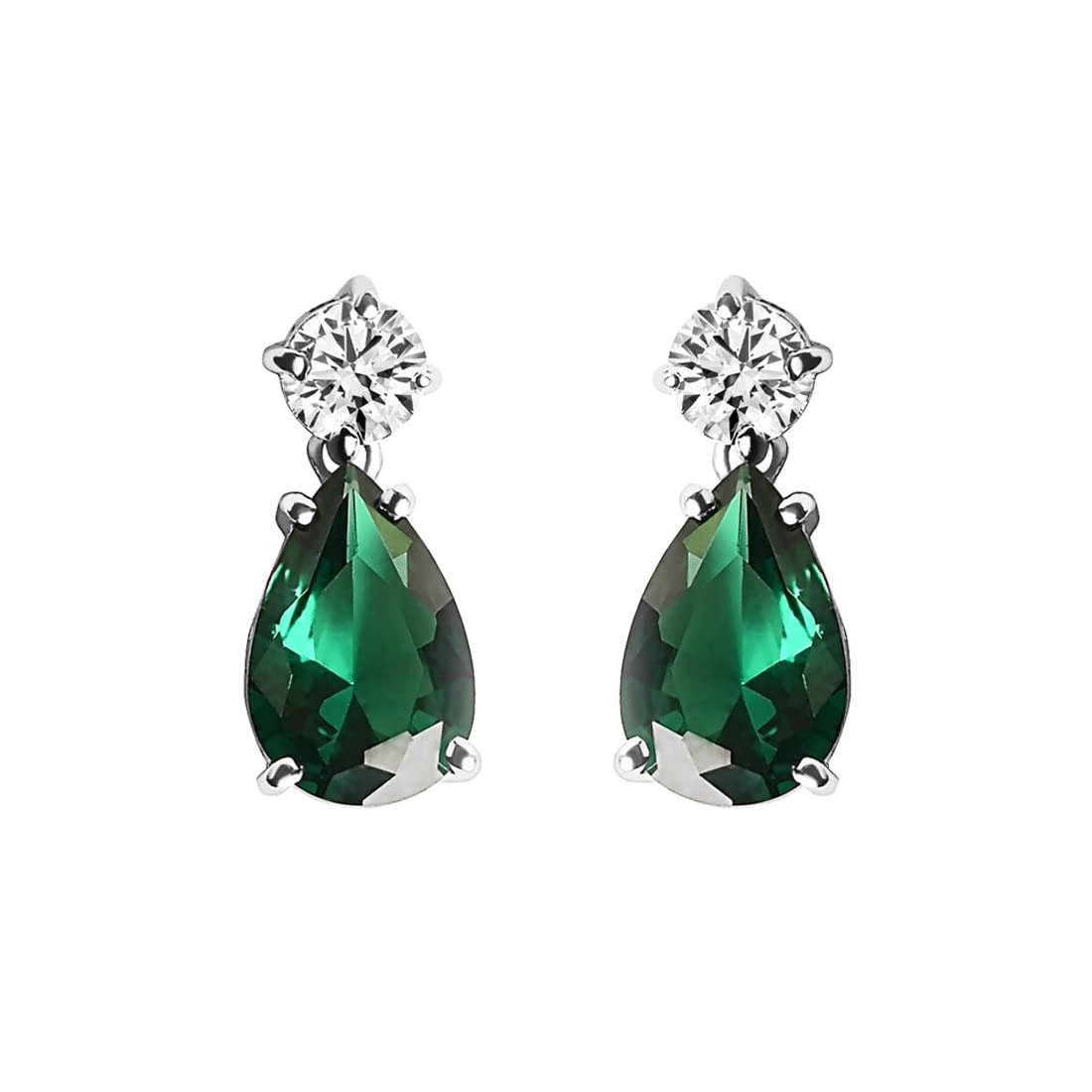 51Q1NghWCtL.jpg Clara 925 Sterling Silver Solitaire Green Necklace Jewellery Set With Earrings | Rhodium Plated, Swiss Zirconia stone | Gift for Women and Girls - Fast Shipping to USA & Canada - Image 1