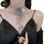 JN62 Gold Necklace for Women and Girls ? Stylish & Aesthetic Long Chain Floral flower Jewelry ? Gift for Friends ? Traditional and Western Zircon American Diamond Stones Choker Accessories - Fast Shipping to USA & Canada - Image 3