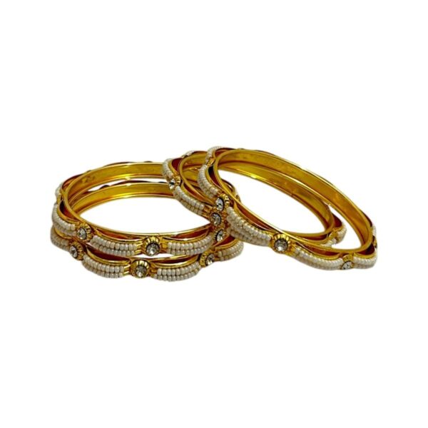 ACCESSHER Gold Plated Kada Bangles with Pearls & AD Stones (Set of 2) - Fast Shipping to USA & Canada