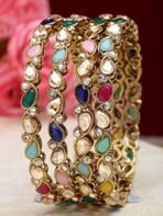 Karatcart Set of 4 Gold Plated Drop Shape Multicolor Stone Studded Bangles for Women - Fast Shipping to USA & Canada - Image 5