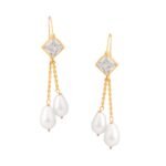 Slayinbyneelima 14K Hallmark Gold Hook Earrings with Swarovski & Pearl Drops | Lightweight Dangle Earrings for Women & Girls | BIS Certified Jewellery - Fast Shipping to USA & Canada