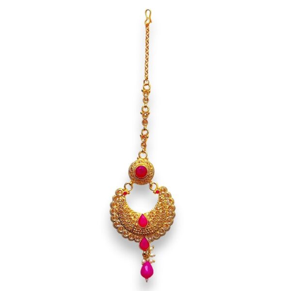 Accessher Antique Pink AD Brass Maang Tikka - Fast Shipping to USA & Canada