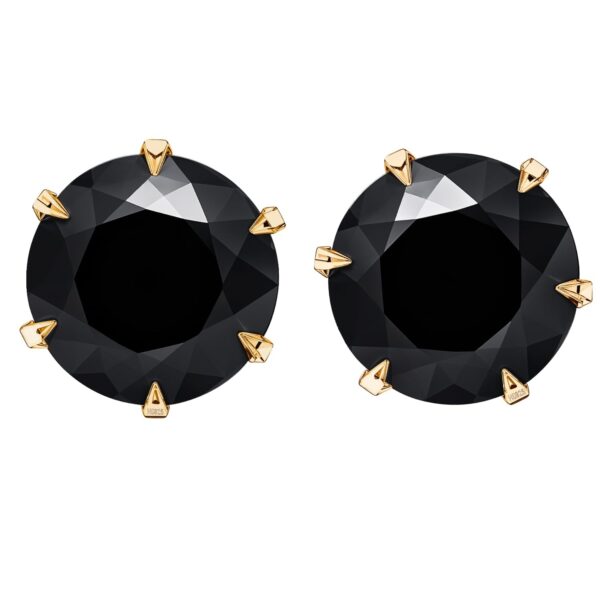 HIGHSPARK 925 Silver Solitaire Black Stud Earrings in Gold Finish - Fast Shipping to USA & Canada