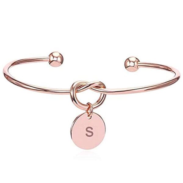 Yellow chimes Charming Knot Heart Alphabet Letter's Initial Rose Gold Plated Cuff Bangle Best Gift Love Proposal Bracelet for Women and Girls - Fast Shipping to USA & Canada