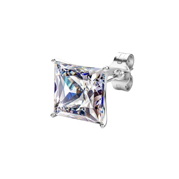 HIGHSPARK 925 Silver Men's "Sparkling Martini" Square Solitaire Stud Earring - Fast Shipping to USA & Canada