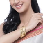 ZENEME Set Of 4 Gold-Plated Classic Textured Handcrafted Bangles - Fast Shipping to USA & Canada - Image 3