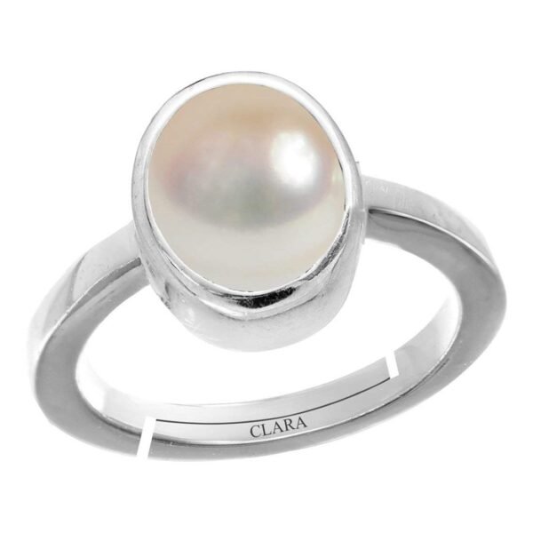Clara Pearl Moti 8.3cts or 9.25ratti Stone Silver Adjustable Ring for Men - Fast Shipping to USA & Canada