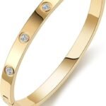 Shining Diva Fashion 18K Gold Plated Stainless Steel Openable Crystal Bracelet | Cuff Bangle | Friendship Couple Wedding Gifts for Mother Sister Wife Girlfriend | Anti Tarnish Jewellery - Fast Shipping to USA & Canada