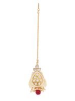 ACCESSHER Gold Plated Pastel Pink Enamel And Kundan Maang Tika - Fast Shipping to USA & Canada