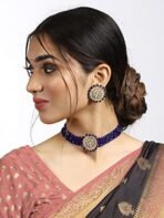 Karatcart Blue Crystal Kundan Choker Necklace with Stud Earrings - Fast Shipping to USA & Canada - Image 4