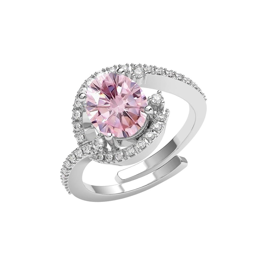 51bfijyuswL.jpg Clara Pure 925 Sterling Silver Malin Pink Designer Solitaire Finger Ring | Swiss Zircon Platinum Plated | Size Adjustable | Gift for Women Girls Wife Girlfriend - Fast Shipping to USA & Canada - Image 1