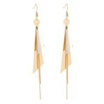 Nilu's Collection Gold Plated Geometric Triangle Long Tassel Drop Earrings for Women and Girls, Copper Triangular Drop Golden Danglers with Metal Chain - Fast Shipping to USA & Canada