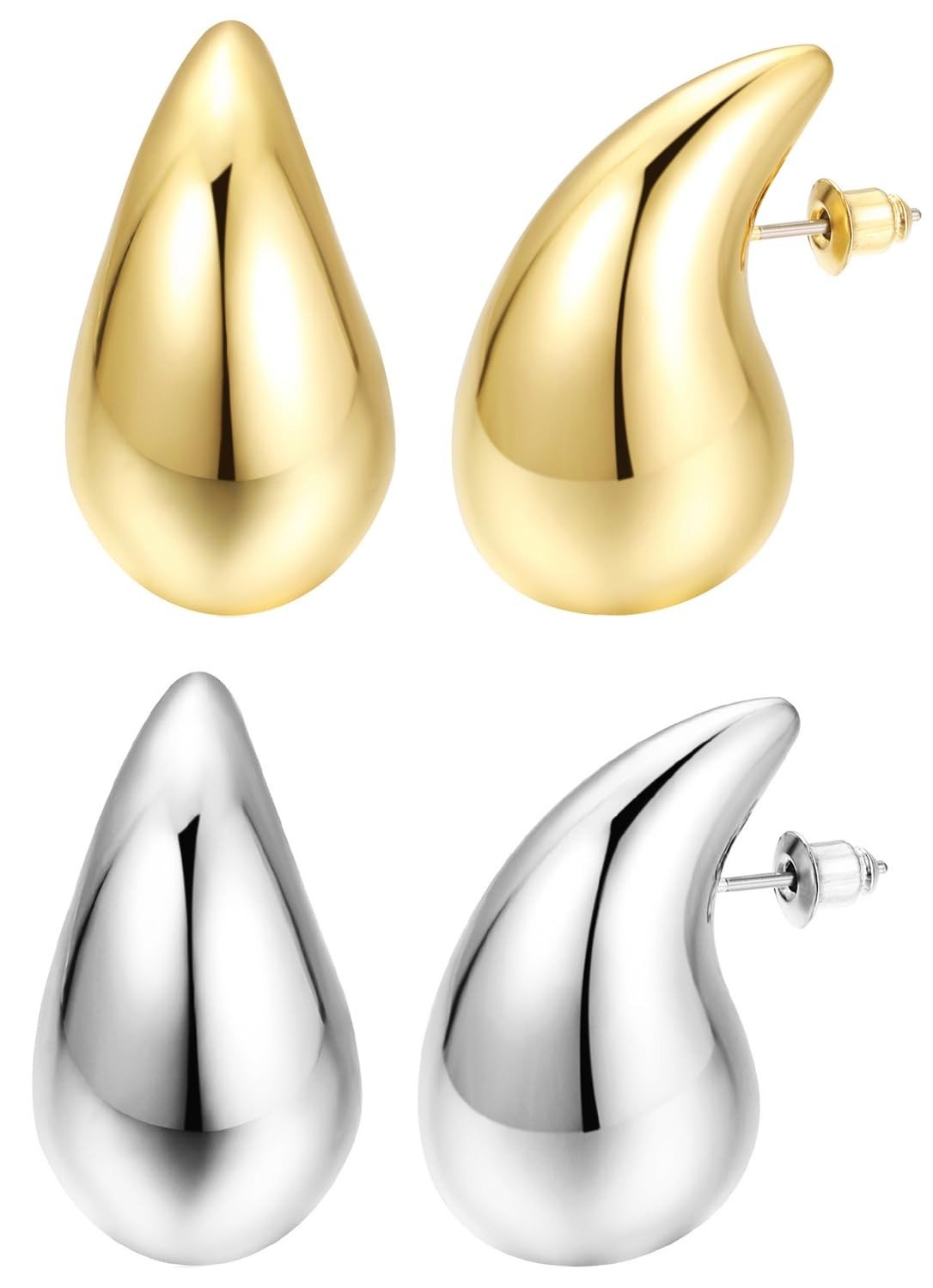 51cj5XVR9DL.jpg Shining Diva Fashion 2 Pairs Combo Celebrity Inspired Stylish Gold Silver Plated Teardrop Earrings Dupes for Women Girls Teenagers Trending Oversized Lightweight Statement Waterdrop Earrings - Fast Shipping to USA & Canada - Image 1