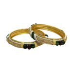 ACCESSHER Gold-Plated Traditional Bangle Set with Green & Red Beaded Stones, Faux Pearls, and Rhinestone Detailing Accessory for Every Occasion (Pack of 2) - Fast Shipping to USA & Canada