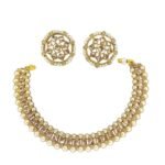 SUMRUNA Traditional Kundan Square Shape Pearl Choker Necklace Set with Earrings for Women, Girls - Fast Shipping to USA & Canada