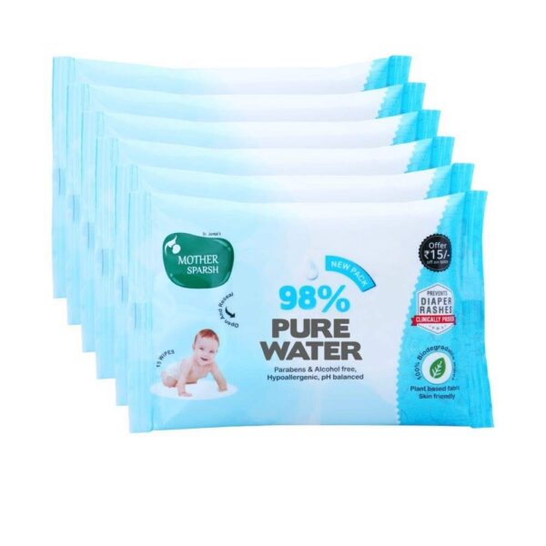 Mother Sparsh Cotton Scented Water Plant Fabric, Biodegradable Wipe (Blue, 15 Wipes) - Pack of 6 - Fast Shipping to USA & Canada