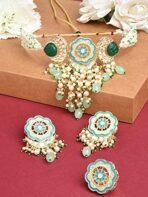 ZAVERI PEARLS Turquoise Blue & Green Meenakari Cascading Waterfall Beads Necklace Earring & Ring Set For Women-ZPFK14607 - Fast Shipping to USA & Canada - Image 4