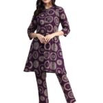 Aavyora Women's Purple Geometric Printed Cotton Co-ord Set - Fast Shipping to USA & Canada