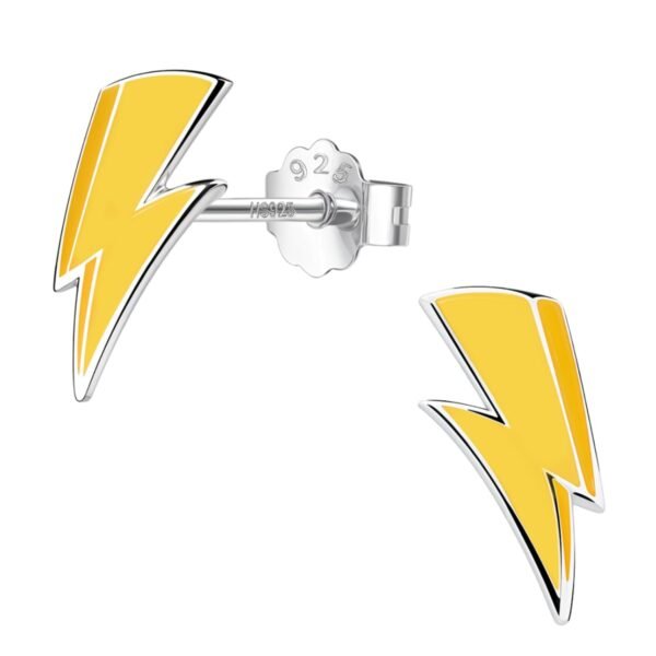 HighSpark 925 Silver Cute Enamel Stud Earrings Lightning Bolt Yellow - Fast Shipping to USA & Canada