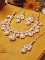 ZAVERI PEARLS Gold Tone Dazzling Stones Austrian Diamonds Necklace Earring & Maangtikka Set For Women-ZPFK18216 - Fast Shipping to USA & Canada - Image 4