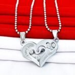 Fashion Frill Designer Silver Chain and Ring - Stainless Steel Heart Shape Pendant for Boys and Girls - Couple Necklace and Finger Ring - Best Valentine and for Women - Fast Shipping to USA & Canada - Image 3