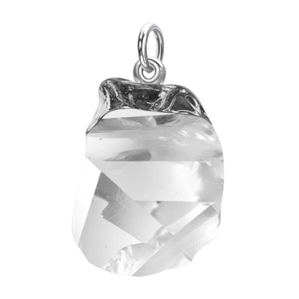 HighSpark 925 Silver Raw Gemstone Pendant Clear Quartz - Fast Shipping to USA & Canada