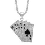 Fashion Frill Poker Style Hip Hop Playing Cards Mens Iced Necklace Locket Pendants Gifts Silver Chain Pendant For Men Man Stylish Boys Locket - Fast Shipping to USA & Canada