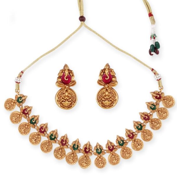 Fashion Frill Jewellery set for women | Lord Ganesha | Gold plated jewellery set | Temple jewellery set for women's traditional | Artificial jewellery for Women - Fast Shipping to USA & Canada
