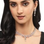 ZENEME Rhodium-Plated Silver Toned Star Shaped American Diamond Studded Necklace Earrings Jewellery Set for Girls and Women - Fast Shipping to USA & Canada - Image 4