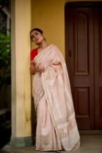 NAITRI | Hand Block Printed Cotton Saree with Blouse Piece | Peach - Fast Shipping to USA & Canada - Image 3