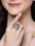 Karatcart Gold Plated Floral Kundan Cocktail Ring for Women - Fast Shipping to USA & Canada - Image 4