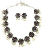 Sasitrends Oxidized Pearl German Silver Stone Studded Jewellery Necklace Set for Women and Girls - Fast Shipping to USA & Canada - Image 2