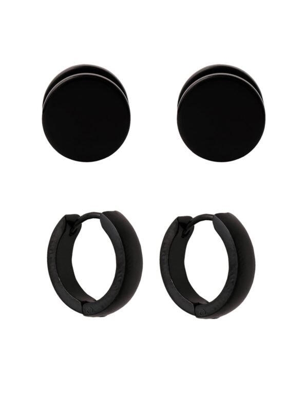 Yellow Chimes Stud Earrings for Men Combo of 2 Pairs Stainless Steel Dumbbell Black Stud Hoops Earrings for Men and Women - Fast Shipping to USA & Canada