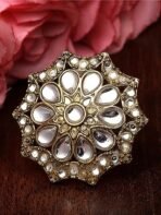 Karatcart Gold Plated Floral Kundan Cocktail Ring for Women - Fast Shipping to USA & Canada - Image 3