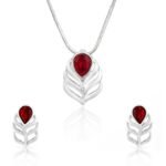 Mahi with Swarovski Crystals Red Peacock Feather Rhodium Plated Pendant Set for Women NL1104108RRed - Fast Shipping to USA & Canada