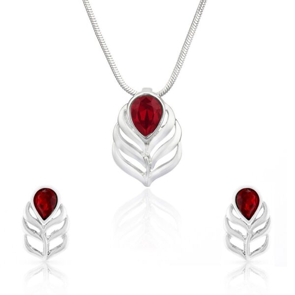 Mahi with Swarovski Crystals Red Peacock Feather Rhodium Plated Pendant Set for Women NL1104108RRed - Fast Shipping to USA & Canada
