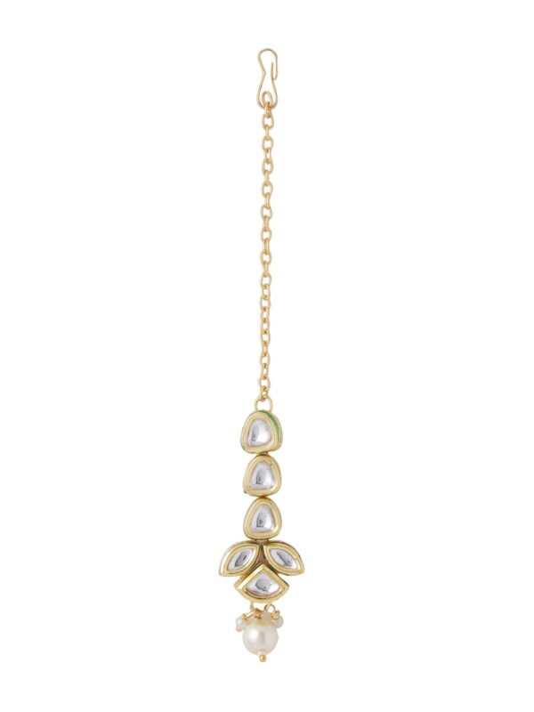 Yellow Chimes Maangtikka for Women Gold Toned Kundan Studded Floral Designed White Beads Drop Maangtikka for Women and Girls - Fast Shipping to USA & Canada