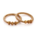 Rubans Set of 2 22K Gold-Plated Emerald Green Stone Studded Traditional Handcrafted Bangles - Fast Shipping to USA & Canada