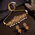 Shining Diva Fashion 22k Gold Plated Temple Necklace Set | Latest Stylish Fancy Pearl Choker Traditional Jewellery Set for Women | Festive Wedding Party Necklace | Just Like Original Gold Jewellery - Fast Shipping to USA & Canada - Image 3