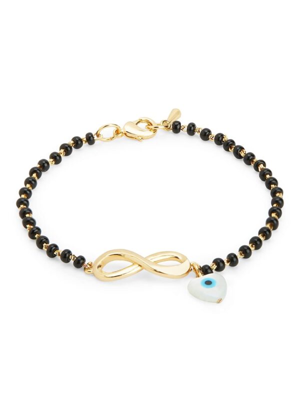 MINUTIAE Infinity Sign Evil Eye Black Beads Mangalsutra Brass Bracelet Adjustable for Women - Fast Shipping to USA & Canada