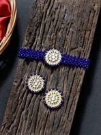 Karatcart Blue Crystal Kundan Choker Necklace with Stud Earrings - Fast Shipping to USA & Canada - Image 3