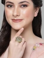 Karatcart Gold Plated Floral Kundan Cocktail Ring for Women - Fast Shipping to USA & Canada - Image 5